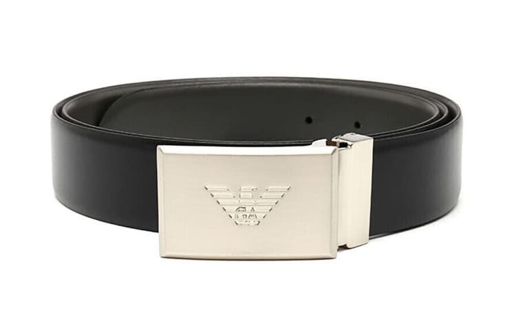 Ремень EMPORIO ARMANI из телячьей кожи, мужской, черный, ширина 3,5 см