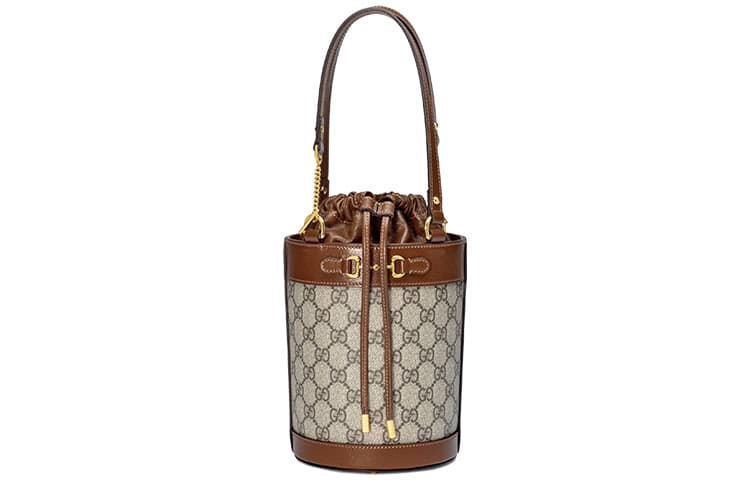 GUCCI Horsebit 1955 Canvas With Leather Bucket Bag, Shoulder Bag Small Women's Ebony & Brown