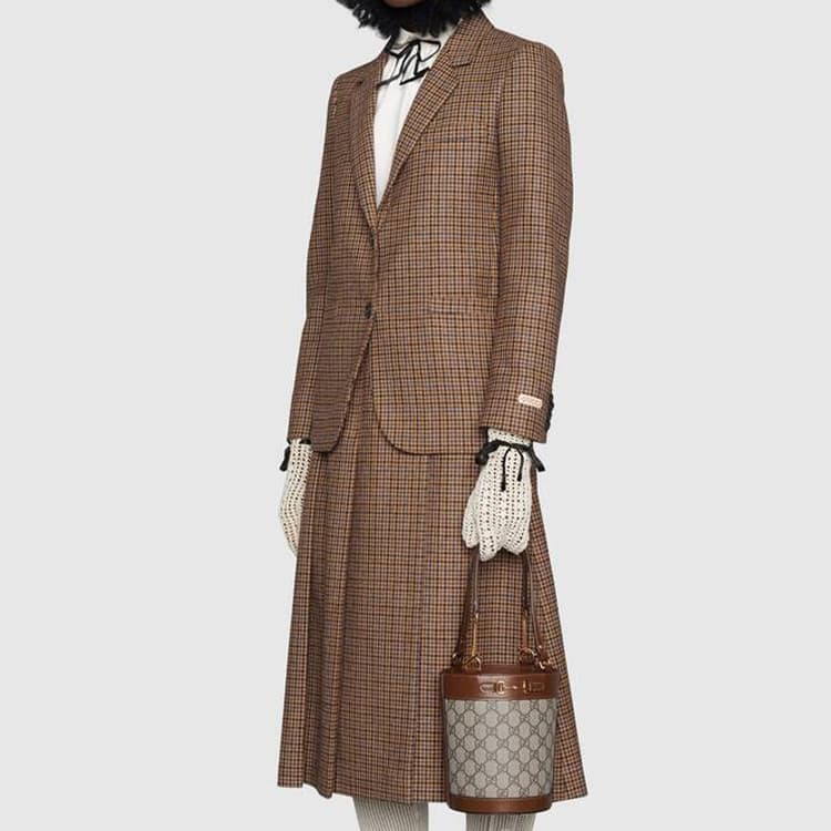 GUCCI Horsebit 1955 Холст с кожаной сумкой-мешком, маленькая женская сумка на плечо черного и коричневого цвета