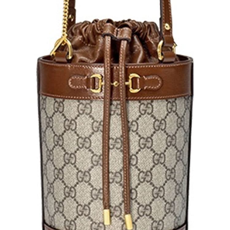 GUCCI Horsebit 1955 Холст с кожаной сумкой-мешком, маленькая женская сумка на плечо черного и коричневого цвета