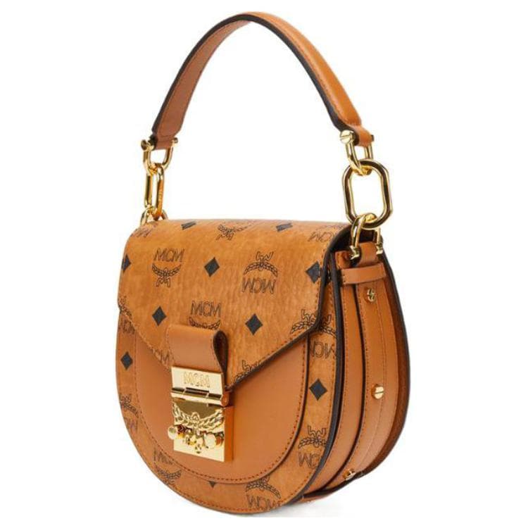 MCM Patricia Visetos Cow Leather Handbag Women's Brown Cognac