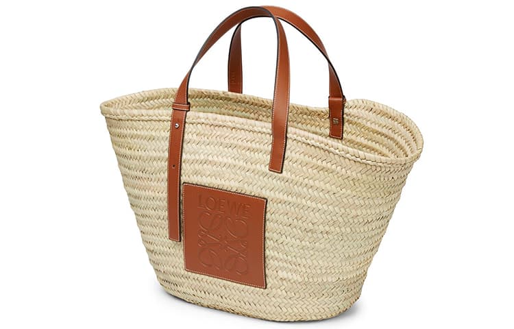 LOEWE Сумка на одно плечо из пальмового листа и коровьей кожи, большая женская, натурального и коричневого цвета