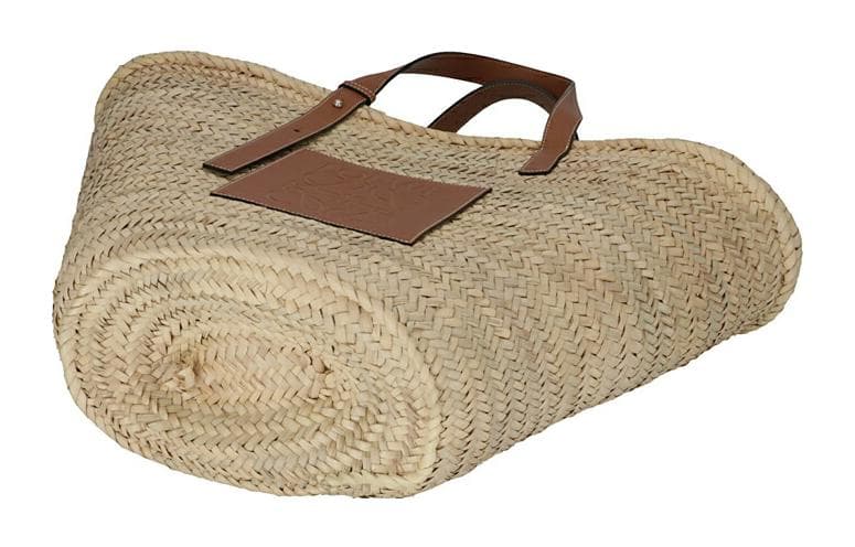 LOEWE Сумка на одно плечо из пальмового листа и коровьей кожи, большая женская, натурального и коричневого цвета