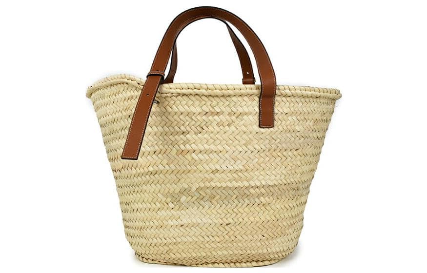 LOEWE Сумка на одно плечо из пальмового листа и коровьей кожи, большая женская, натурального и коричневого цвета