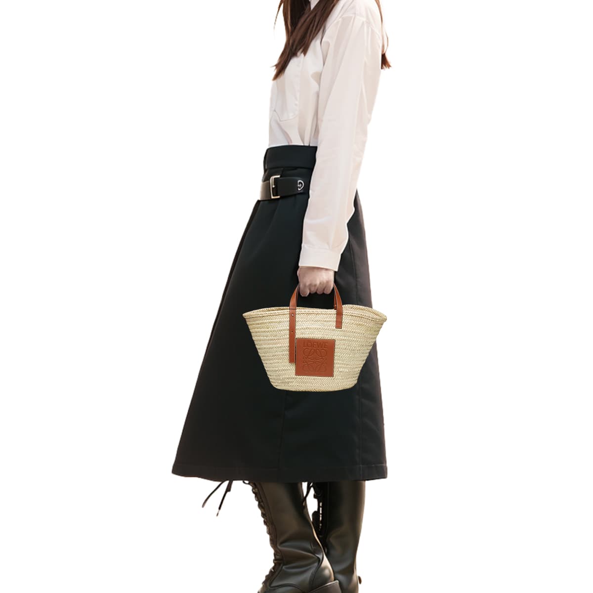 LOEWE Сумка на одно плечо из пальмового листа и коровьей кожи, большая женская, натурального и коричневого цвета