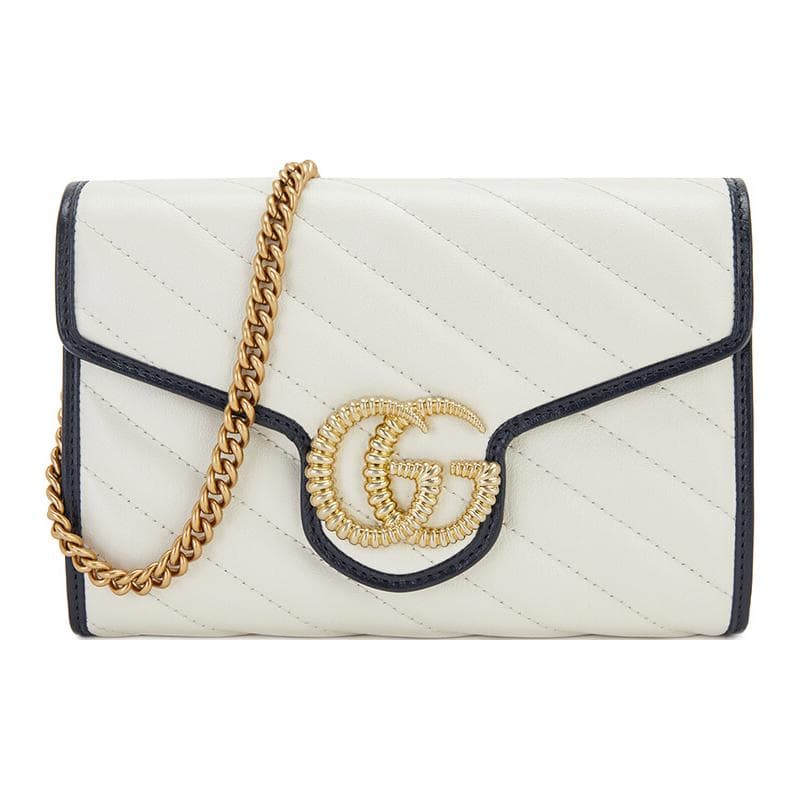GUCCI GG Marmont Quilted Leather Chain Wallet, Crossbody Bag, Shoulder Bag Women's White