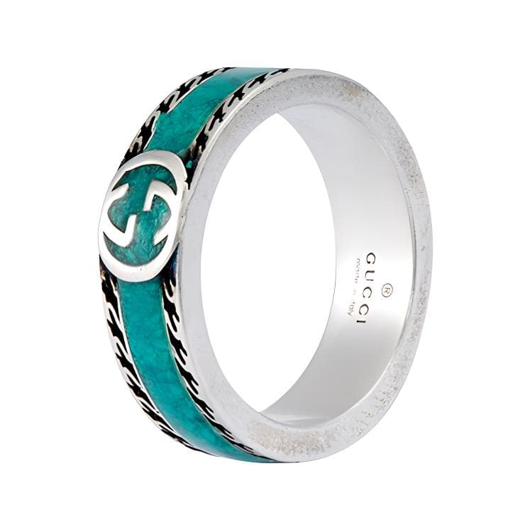 Кольцо GUCCI с переплетенной буквой G, бирюзовой эмалью