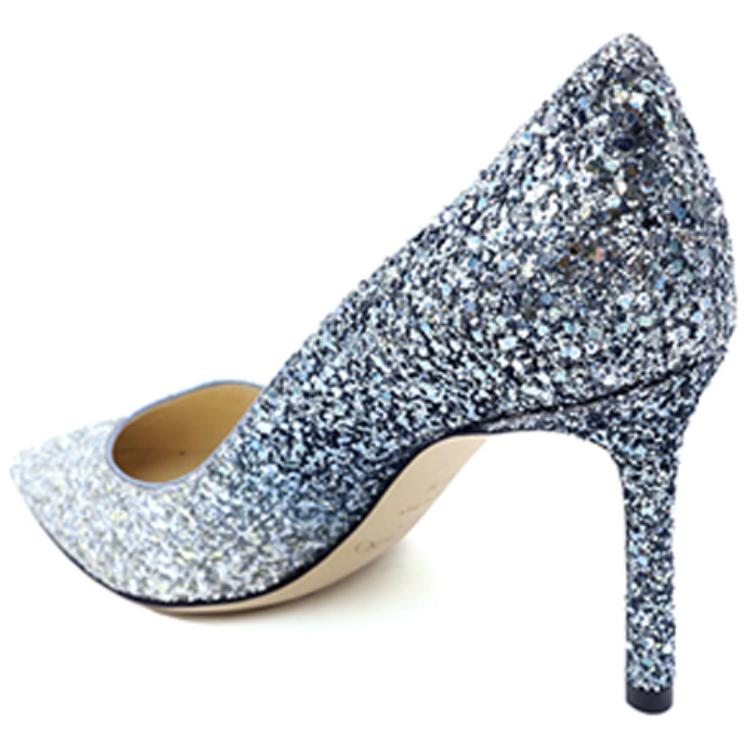 Jimmy Choo ROMY Женские туфли на высоком каблуке с тонким каблуком серебристо-синего цвета с градиентом