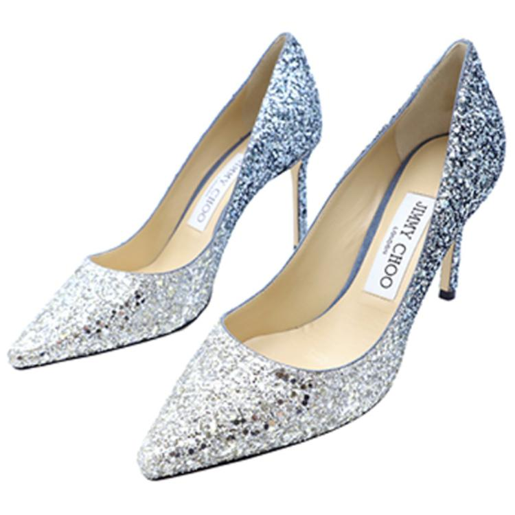 Jimmy Choo ROMY Женские туфли на высоком каблуке с тонким каблуком серебристо-синего цвета с градиентом