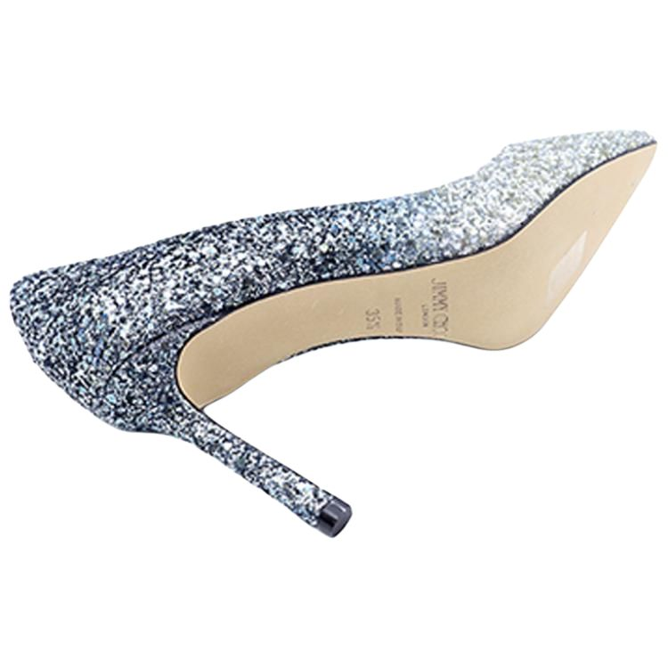 Jimmy Choo ROMY Женские туфли на высоком каблуке с тонким каблуком серебристо-синего цвета с градиентом