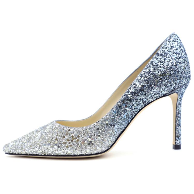 Jimmy Choo ROMY Slim Heel High Heels Women's Silver Blue Glitter Gradient