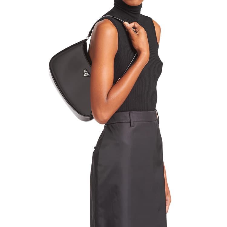 Кожаная сумка через плечо PRADA Cleo, сумка HOBO, женская сумка среднего размера, черная