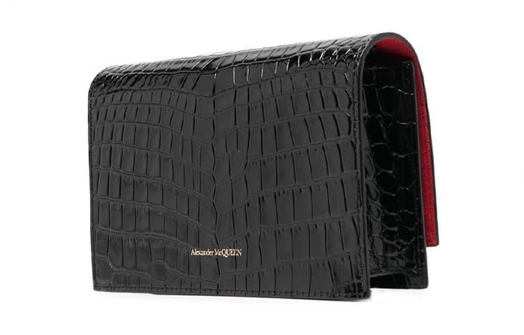 Alexander McQueen Кожаная сумка на цепочке с крокодиловым узором, женская сумка через плечо, черная