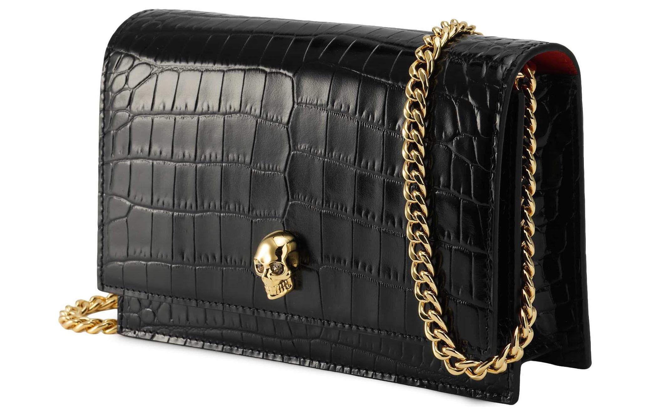 Alexander McQueen Кожаная сумка на цепочке с крокодиловым узором, женская сумка через плечо, черная