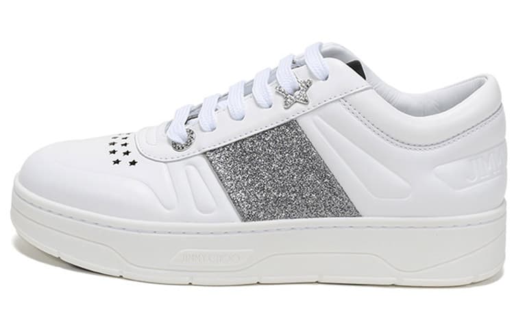 Jimmy Choo Hawaii Low Top Stylish Skateboarding Shoes Women's White Silver