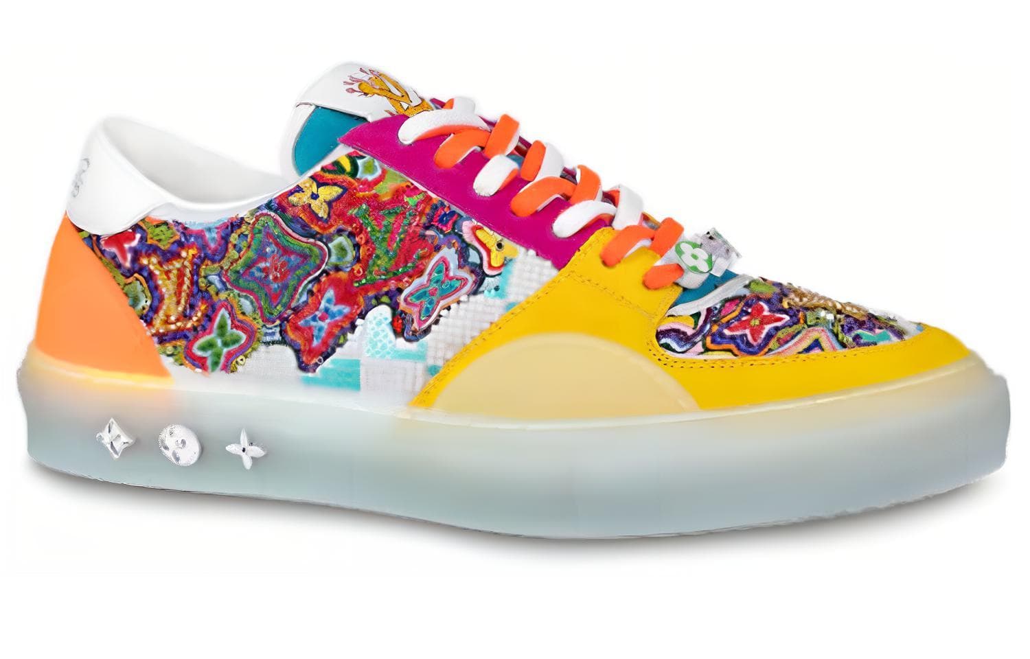 LOUIS VUITTON Ollie Замшевые кроссовки с монограммой и пайетками, цвет "Желтый"