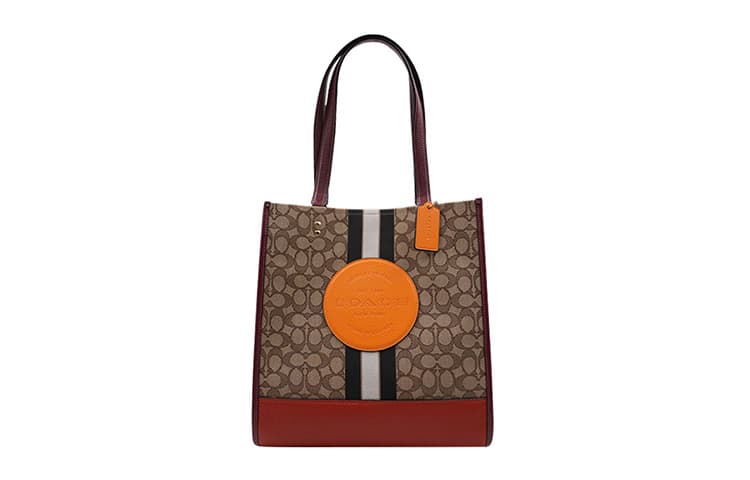 COACH Dempsey Leather Tote Bag, Shopping Bag, Shoulder Bag Large Size Women's Red Orange & Brown
