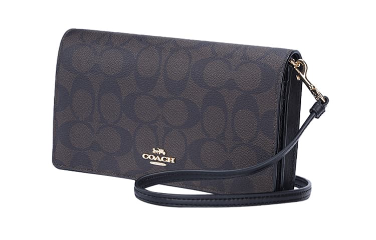 Сумка на плечо COACH Anna из плотной кожи с кожаным клапаном, маленький размер, темно-коричневая с монограммой