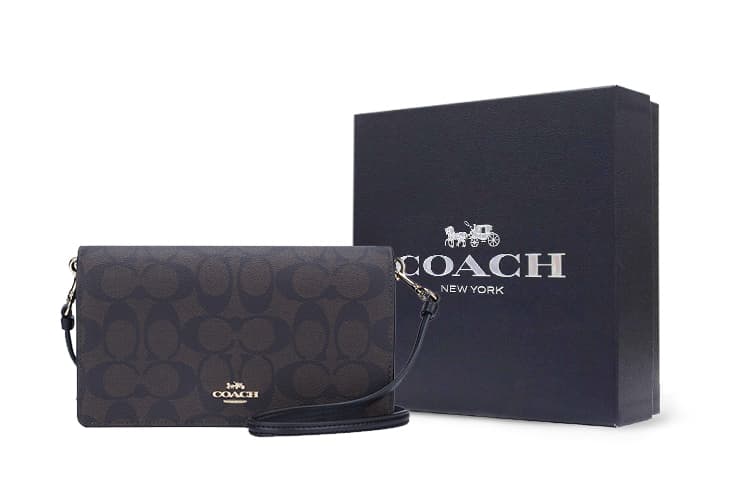 Сумка на плечо COACH Anna из плотной кожи с кожаным клапаном, маленький размер, темно-коричневая с монограммой