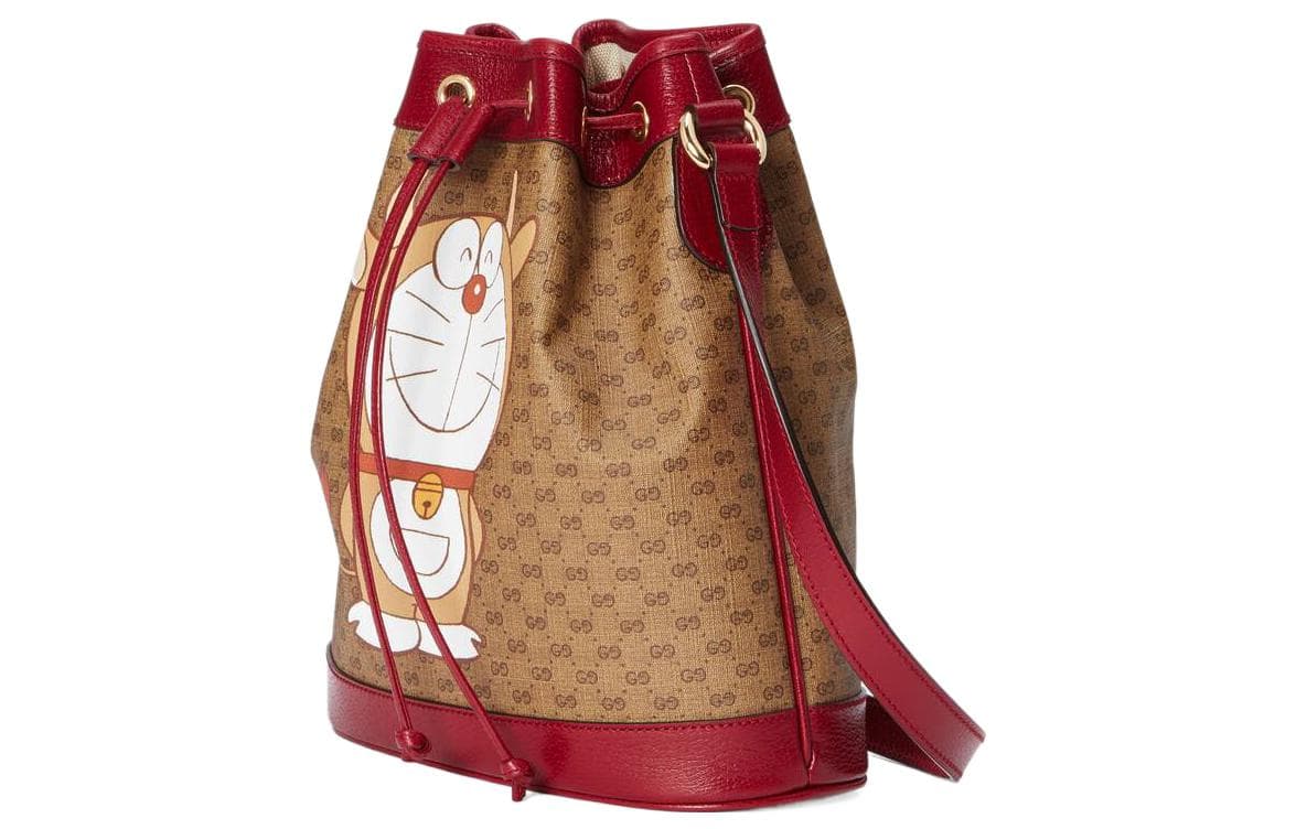 Женская парусиновая сумка GUCCI Doraemon Collaboration с кожаной сумкой-мешком, сумкой через плечо, сумкой через плечо