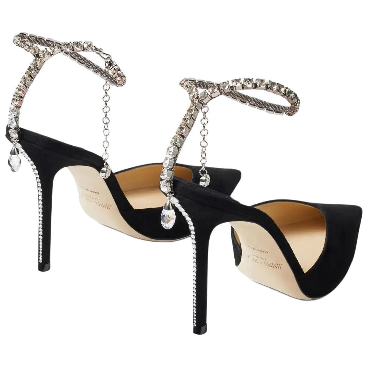 Туфли Jimmy Choo Saeda 100 мм, черные замшевые туфли с кристаллами и украшением