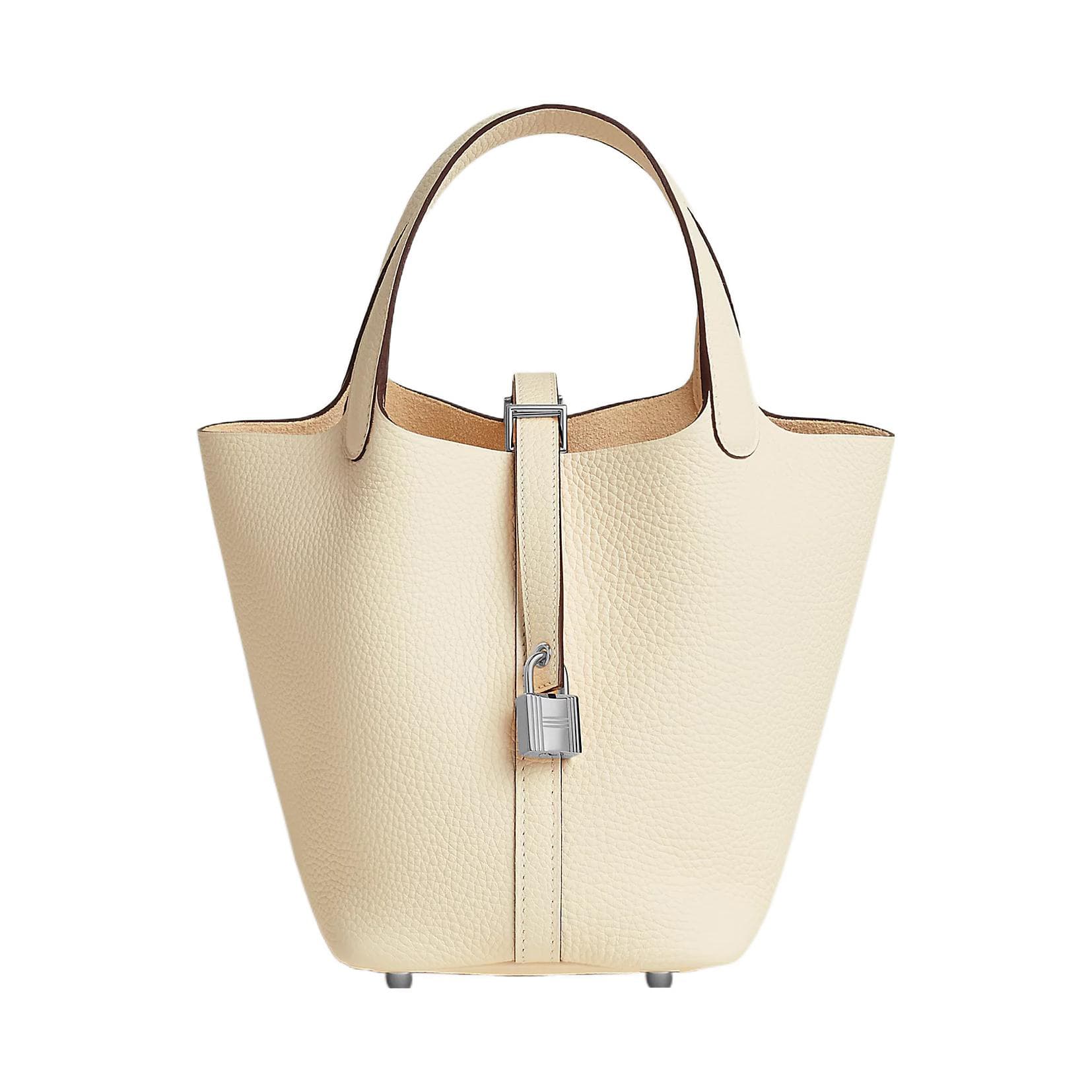 HERMES Picotin Lock Clemence Bullock Leather Handbag 18 Women's I2 Nata Cream White