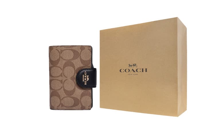 Холщовая сумка COACH на угловой молнии с кожаной сумкой на запястье, клатч-кошелек, женский коричневый/черный