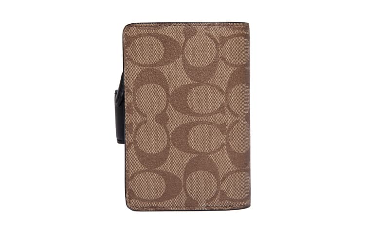 Холщовая сумка COACH на угловой молнии с кожаной сумкой на запястье, клатч-кошелек, женский коричневый/черный