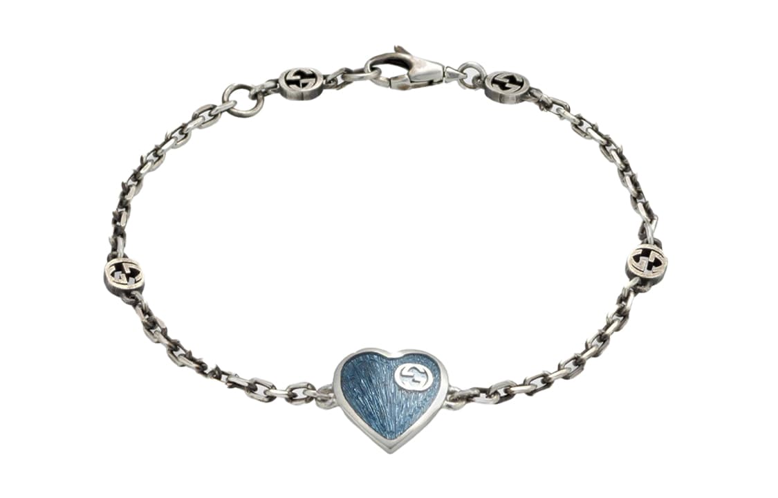 Женские браслеты GUCCI из стерлингового серебра, голубая эмаль