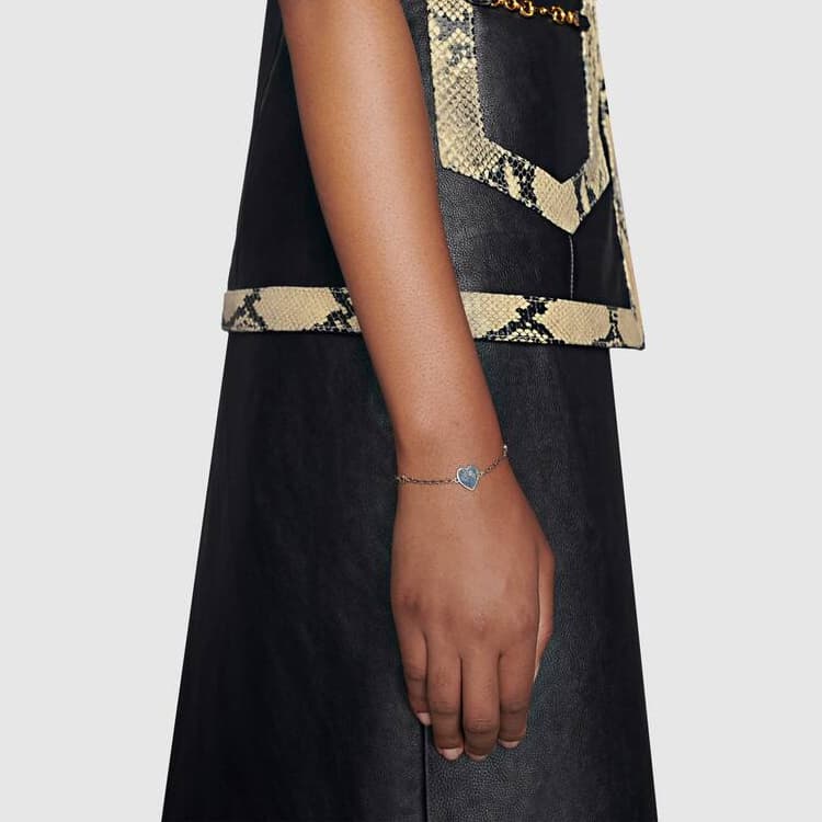 Женские браслеты GUCCI из стерлингового серебра, голубая эмаль