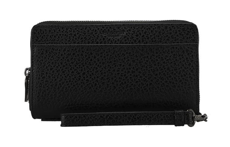 COACH Double Zip Wallet Leather Clutch Wallet Large Men's Black