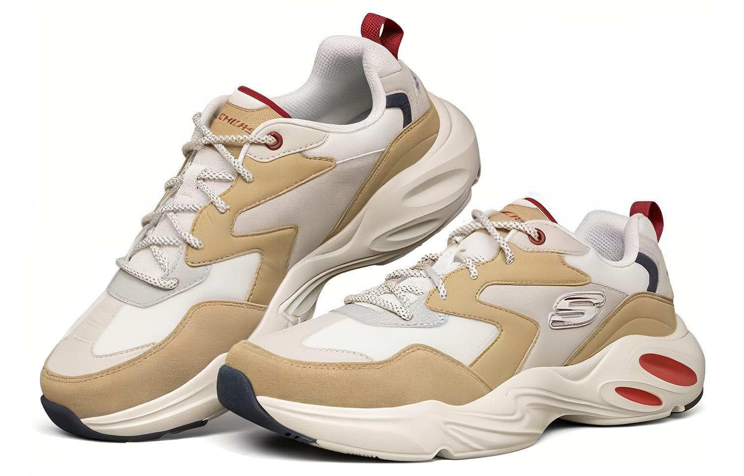 Skechers Stamina Airy D'Lites износостойкие низкие массивные кроссовки мужские белые серые умбровые