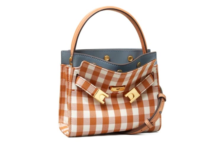 TORY BURCH Lee Radziwill Кожаная сумка через плечо, сумка через плечо, сумочка Trumpets женская оранжево-белая клетка