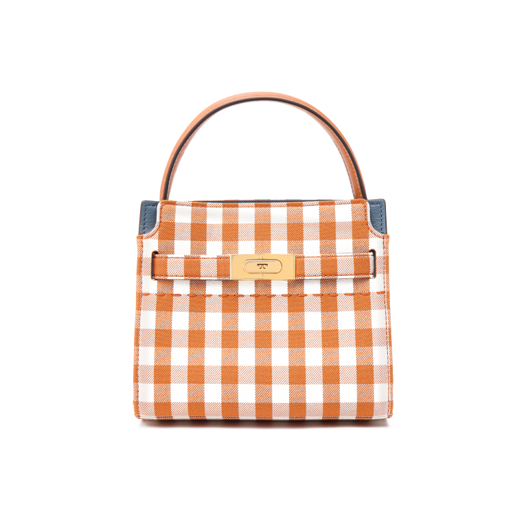 TORY BURCH Lee Radziwill Кожаная сумка через плечо, сумка через плечо, сумочка Trumpets женская оранжево-белая клетка