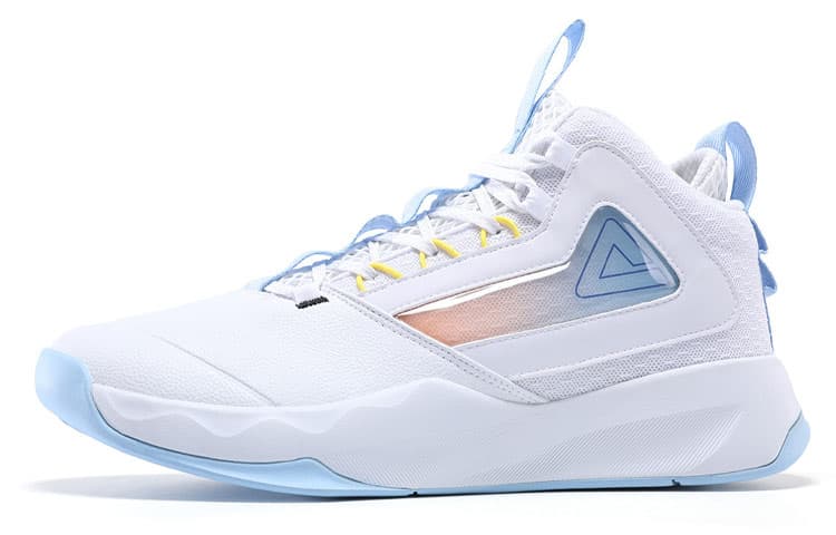 PEAK Cushioned Slip-Resistant Mid-Top Performance Basketball Shoes Men's White Blue