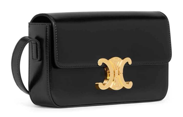 CELINE Claude Сумка на плечо из блестящей коровьей кожи женская, черная