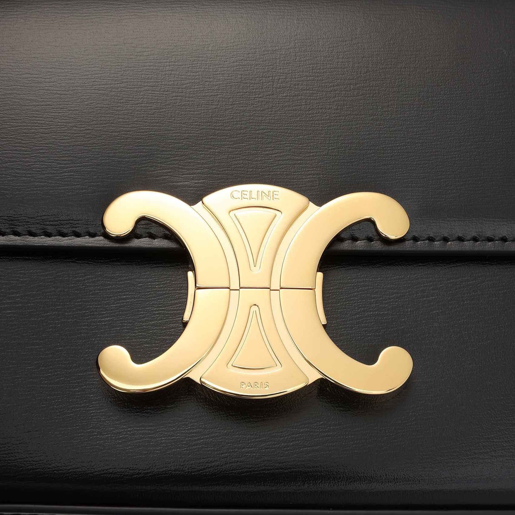 CELINE Claude Сумка на плечо из блестящей коровьей кожи женская, черная