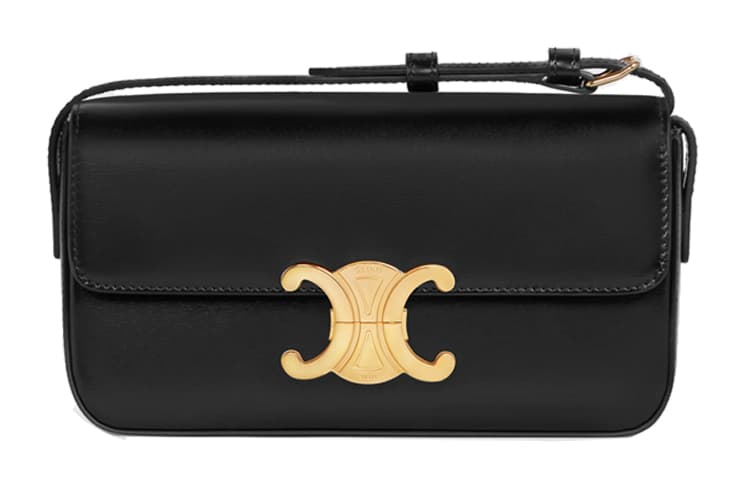 CELINE Claude Shiny Cow Leather Shoulder Bag Women's Black