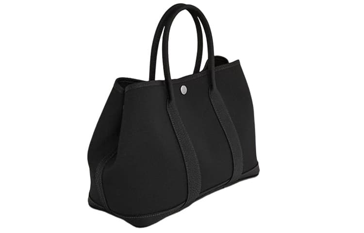 Холщовая кожаная садовая сумка HERMES Garden Party унисекс, черная