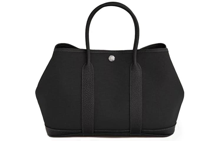 HERMES Garden Party Canvas With Leather Garden Handbag Unisex Black