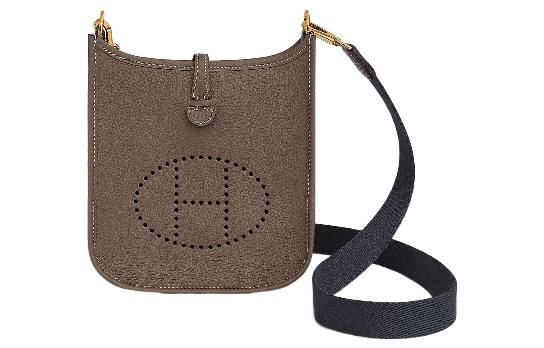 HERMES Evelyne Clemence Bullock Leather Crossbody Bag, Shoulder Bag Mini Unisex 18 Etoupe Elephant Gray