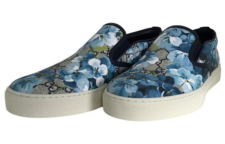 Холщовые слипоны GUCCI Gg Supreme, цвет "Синий цветочный"