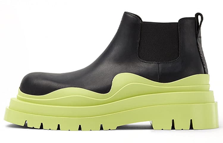 Bottega Veneta Tire Ankle Length Chelsea Boots 5.5cm Men's Black Cyan, Avocado Green