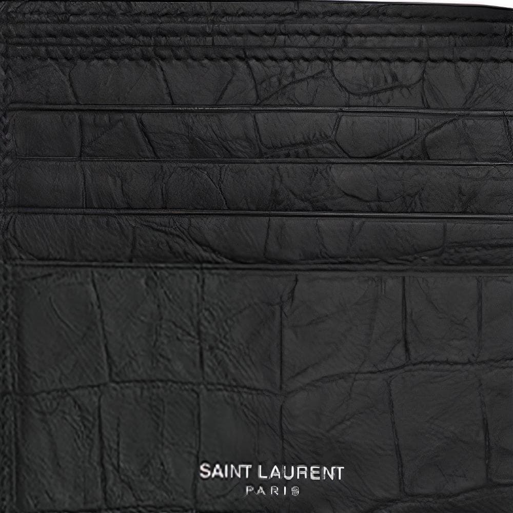 SAINT LAURENT CASSANDRE Кошелек унисекс из коровьей кожи с узором под крокодила, черный