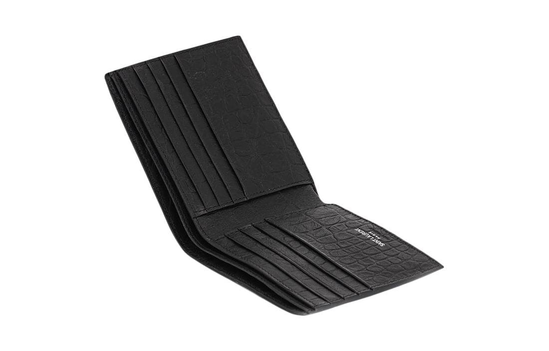 SAINT LAURENT CASSANDRE Кошелек унисекс из коровьей кожи с узором под крокодила, черный