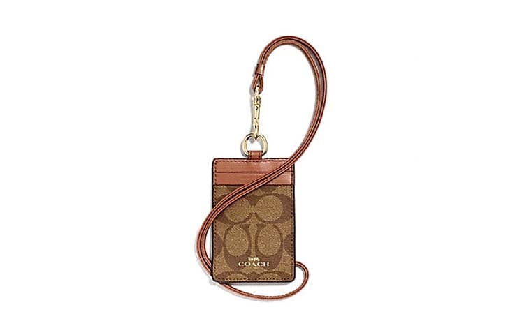 COACH Lanyard PVC Necklace Pouch Card Holder Clutch Women's Khaki Brown