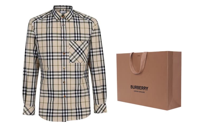 Рубашка из эластичного поплина с длинными рукавами в клетку Burberry