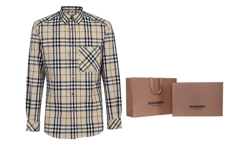 Рубашка из эластичного поплина с длинными рукавами в клетку Burberry