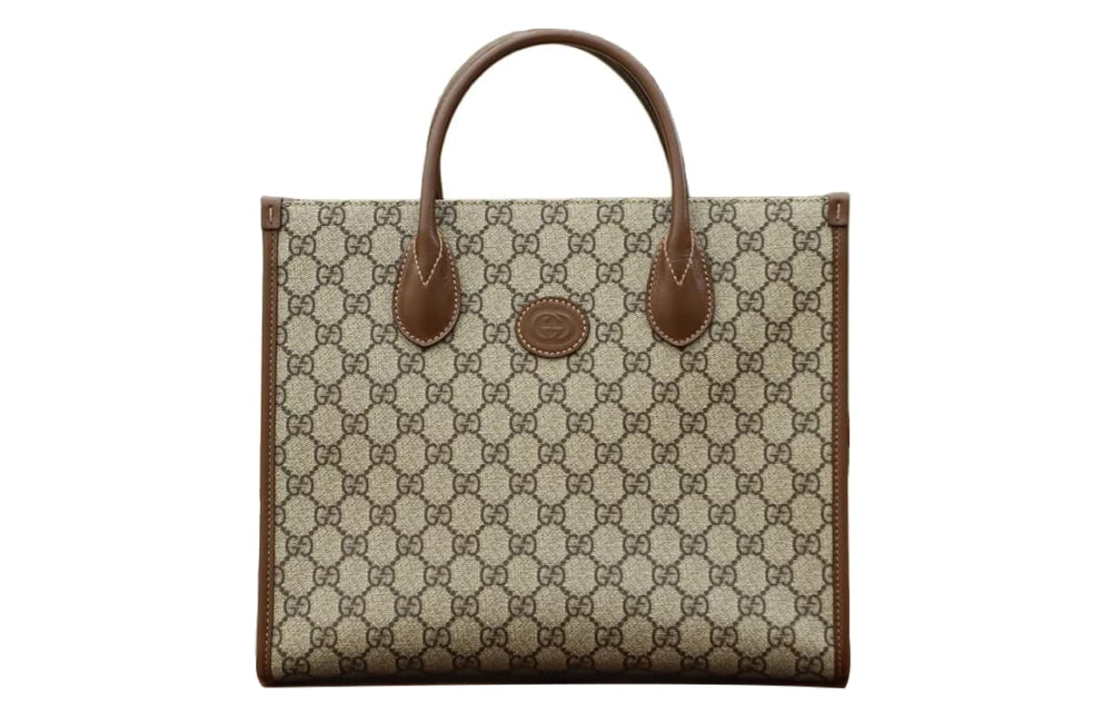 GUCCI Canvas With Leather Totes Shopping Bag Shoulder Bag Crossbody Bag Handbag Small Size Unisex Ebony/Brown