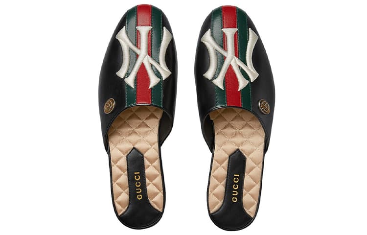 Женские тапочки GUCCI New York Yankees X GUCCI Princetown, черные, женские